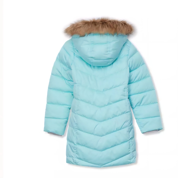 Lands' End Sky Blue Quilted Coat with Faux Fur Trim - Picture 2 of 8